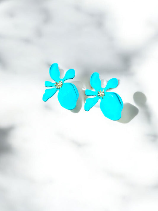 Aretes flor azul grande