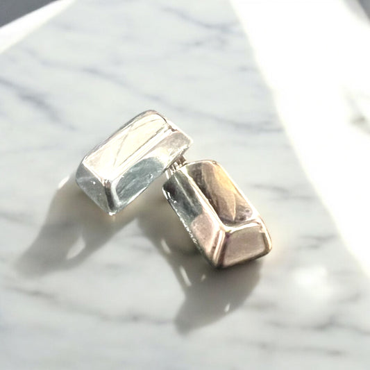 Aretes rectángulo acero inoxidable plateado