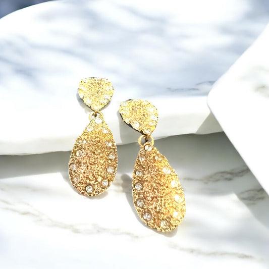 Aretes largos dorado con brillos