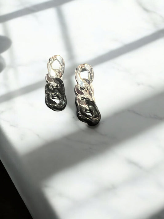 Aretes largos cadena plateado y negro