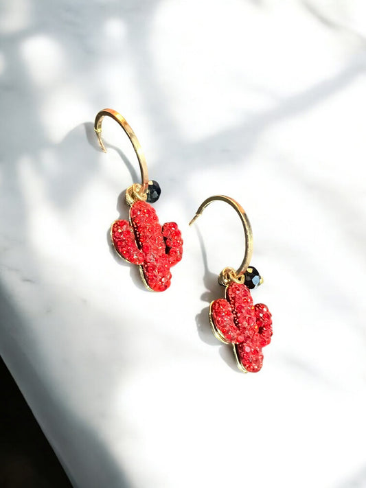 Aretes tipo arracadas cactus rojo