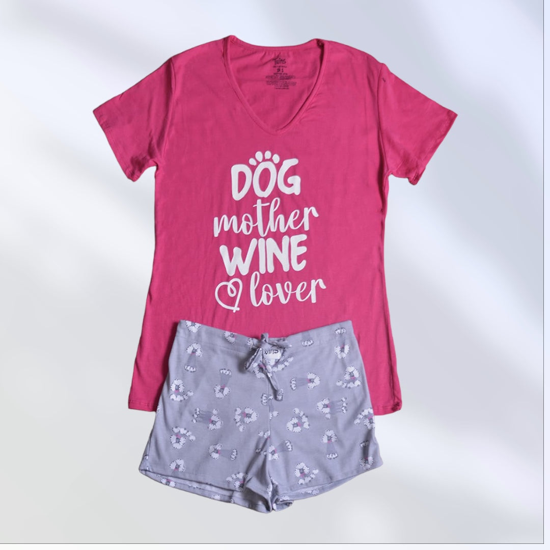 Pijama de short para mujer -Dog mother wine lover -