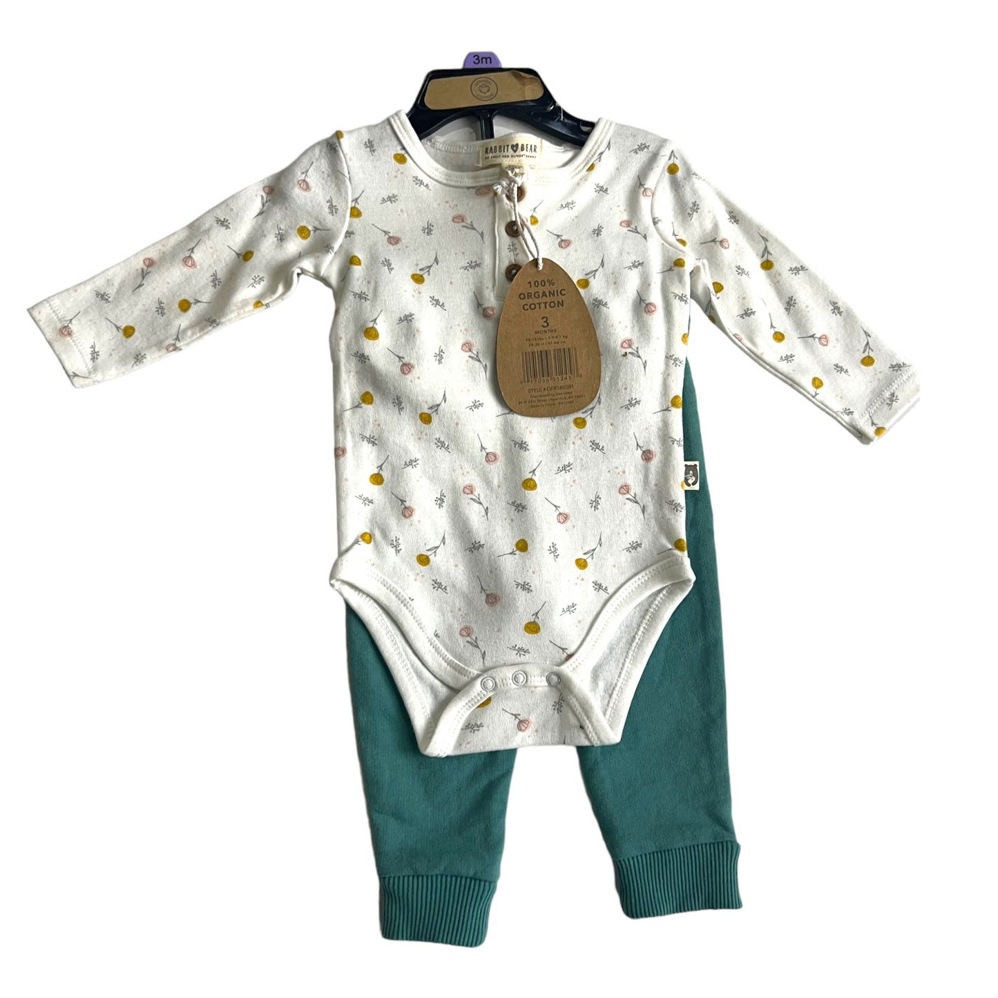 Conjunto de 2 piezas de Pañalero y pants niña Rabbit Bear Organic Cotton