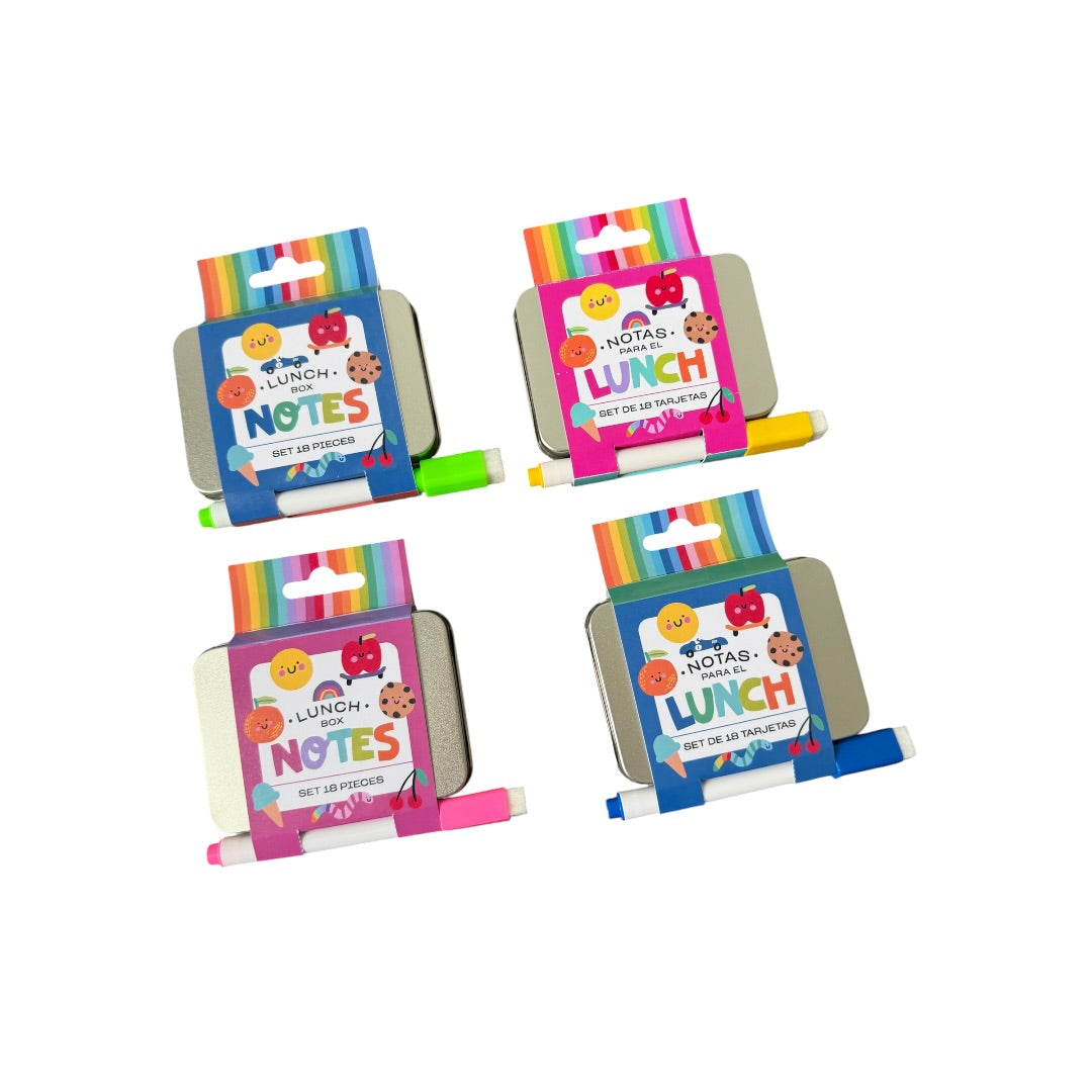 Notas para Lunch Box | 18 Tarjetas Motivacionales + Plumón + Caja Metálica