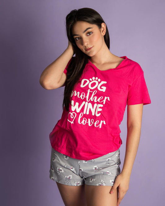 Pijama de short para mujer  -Dog mother wine lover -