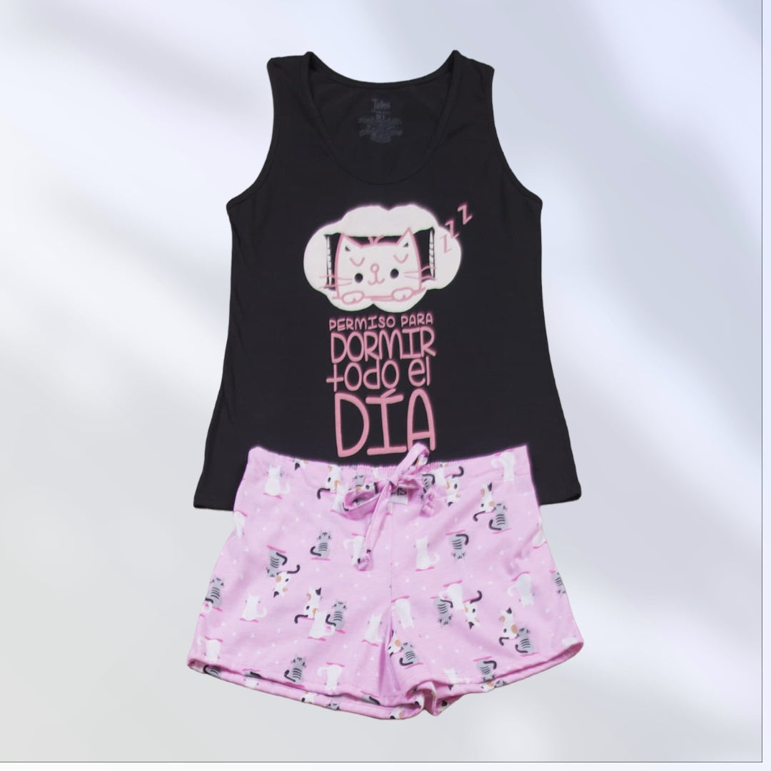 Pijama de short para mujer  - Permiso para dormir todo el día -