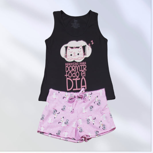 Pijama de short para mujer  - Permiso para dormir todo el día -