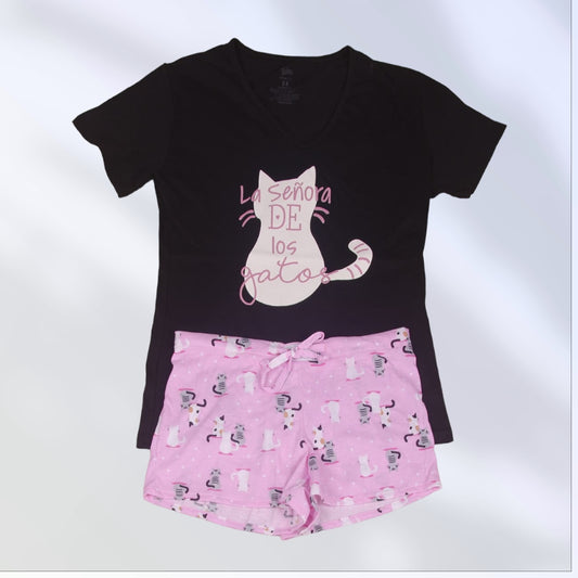 Pijama de short para mujer  - Señora de los gatos -